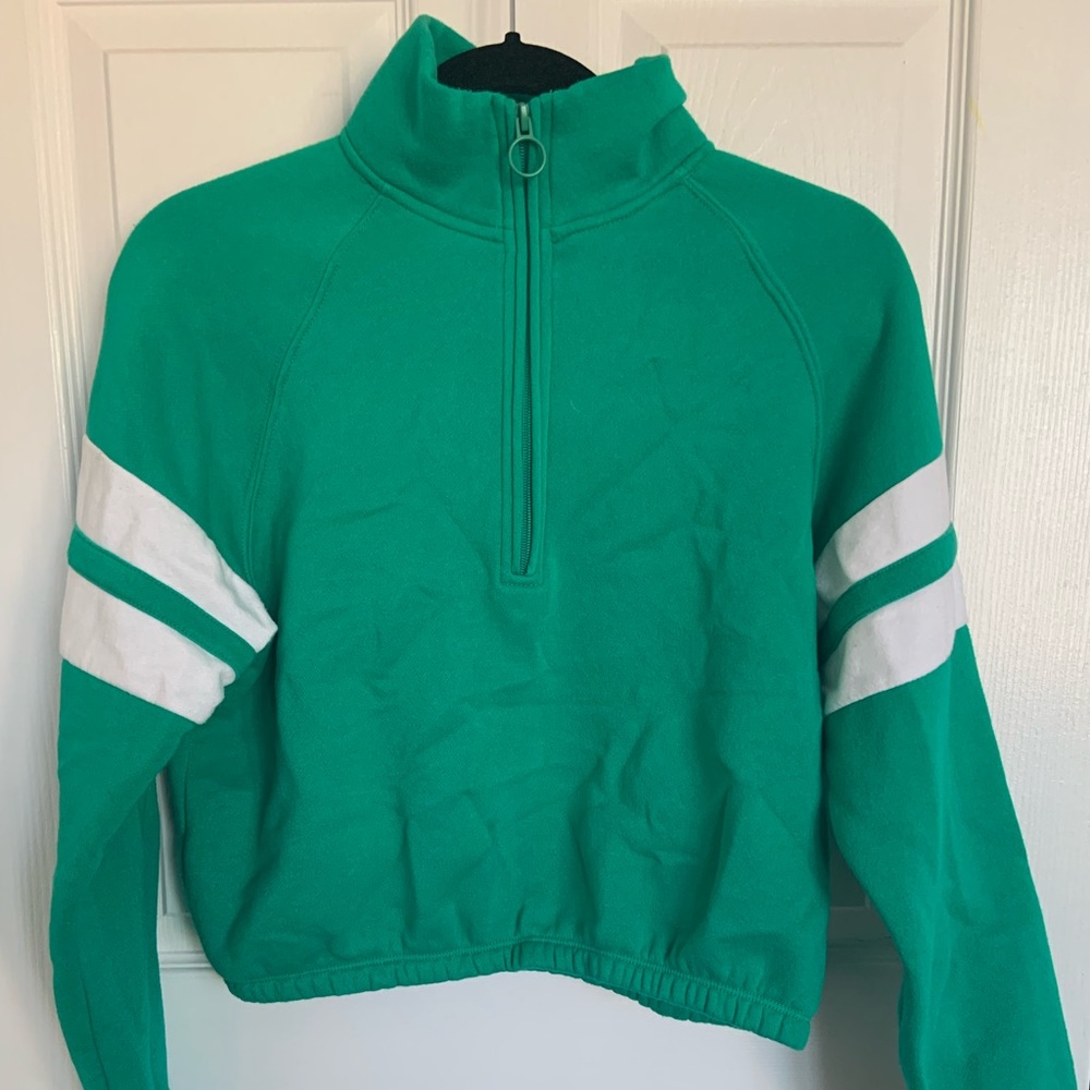 Garage, Green Half-Zip Up Tracksuit Sweatshirt Top, Size: Small
